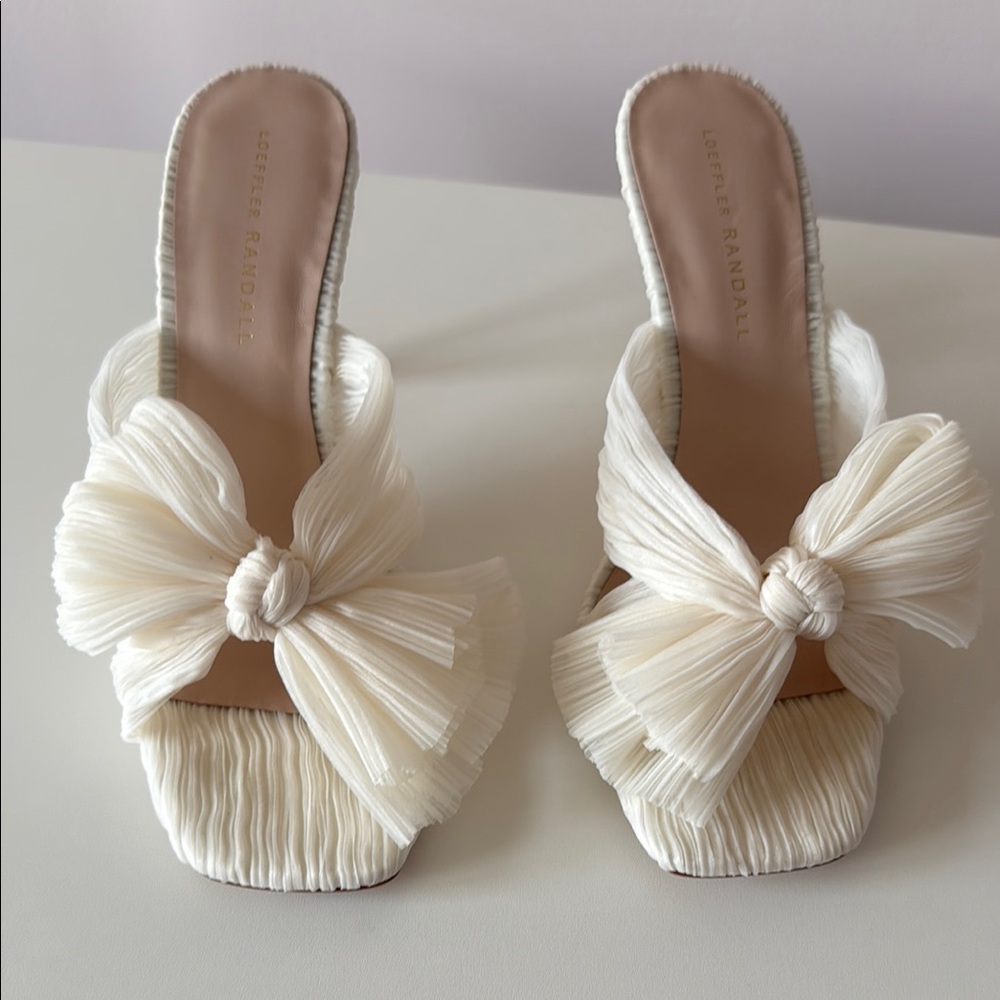 Loeffler Randall Cream Pleated Bow Heels